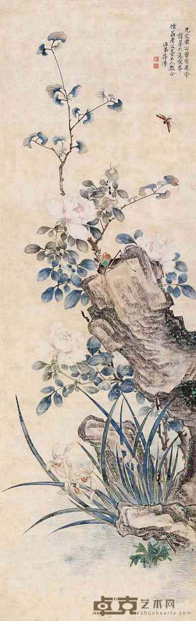 蒋溥 花卉虫草图 立轴 101.5×32cm